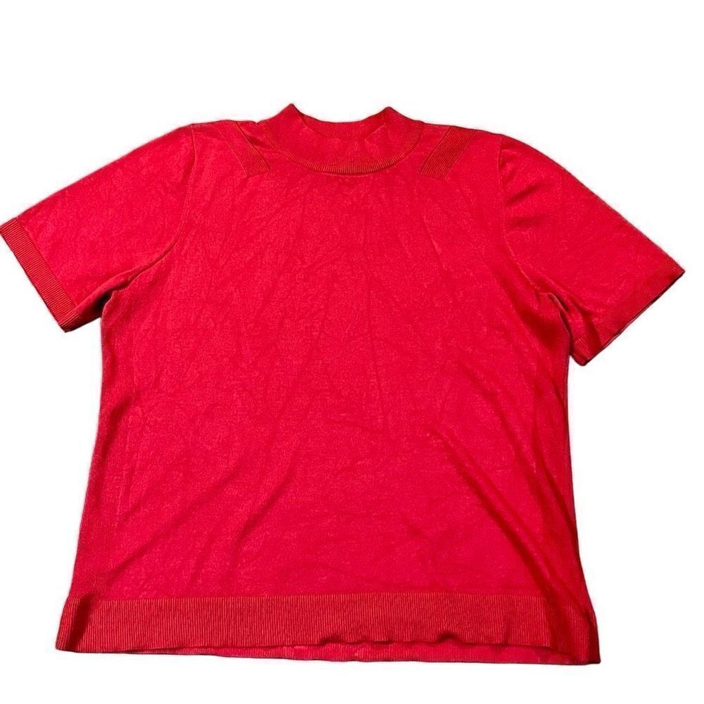 Allison Daley Women’s Plus Red Mock Turtleneck Short Sleeve Sweater 1X
